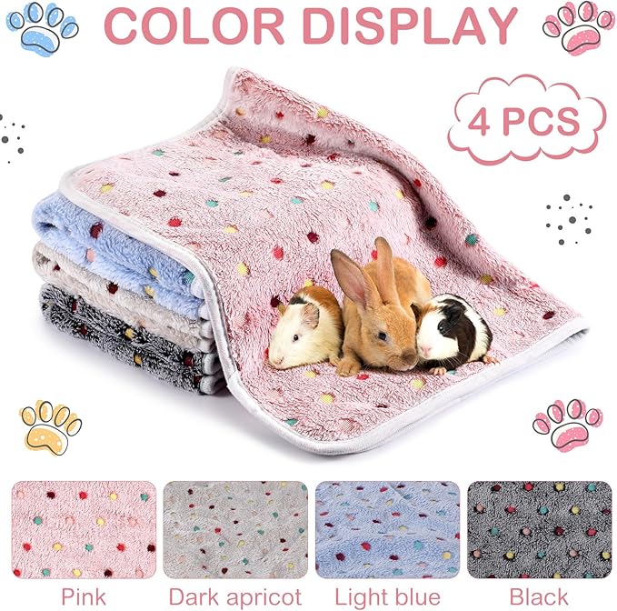 Reginary 4 Pcs Waterproof Guinea Pig Blankets Washable Small Animal Fleece Bedding Guinea Pig Cage Liners Reusable Training Pads Pet Pee Pad Sleep Mat for Hamster(Colorful Dot,24 x 16 Inch)