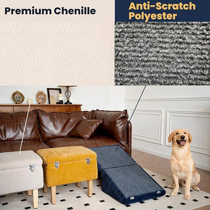 3-in-1 Dog Ramp with Storage – Pet Stairs for Dogs & Cats, Easy on Joints for Senior & Injured Pets, Hidden Storage Footstool, Anti-Slip, Supports 220 lbs, 18" High for Beds & Sofas