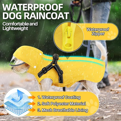 SlowTon Dog Raincoat Waterproof - Dog Rain Jacket with Harness and Hood Lightweight, Reflective Dogs Rain Coat for Large Medium Small Dogs Girl Boy Puppy Poncho Pet Clothes (Yellow, M)