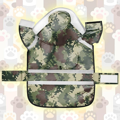 Dog Raincoat, Adjustable Rain Jacket with Hooded Double Layer for Large Medium Small Dogs Puppies, Lightweight Waterproof Rain Coat Poncho with Reflective Stripe Mosaic Camouflage Green,M