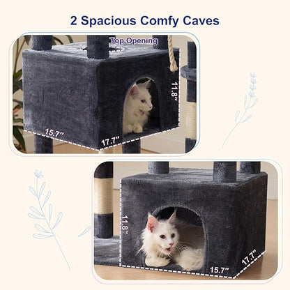 Maine Coon Cat Tree, Heavy Duty Cat Tree for Indoor Cats Large Adult, Cat Tower for Large Cats 20 lbs+ with Hammock, 2 Big Perches, 2 Cat Condos, 15 Scratching Posts, Smoky Gray GCT033G