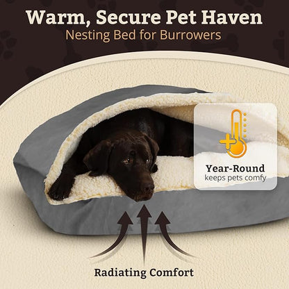Snoozer Rectangle Cozy Cave Dog Bed - Indoor Dog Bed with Cover Cave, Covered Calming Burrow for Large Sized Pets with Blanket Attached, Enclosed, Washable Cover - XL, Heather Gray