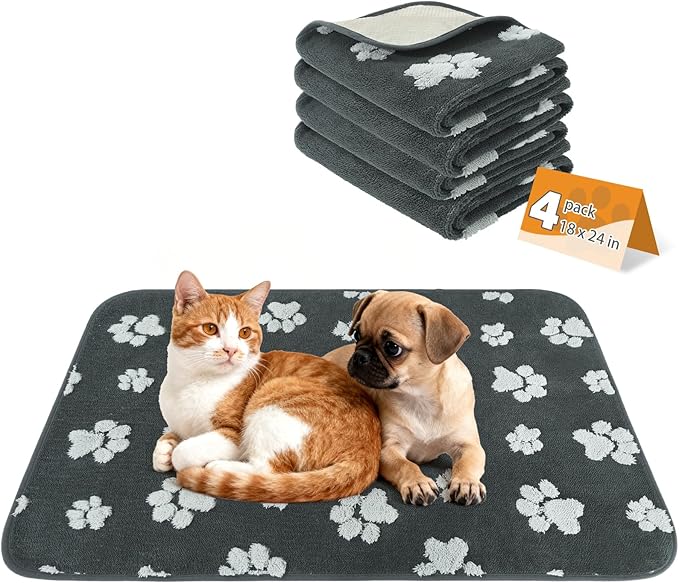 KOOLTAIL Washable Pee Pads for Dogs, 4 Pack Super Absorbent & Ultra Soft Warm Plush Puppy Potty Training Pads, Quick Dry & Leakproof Reusable Pet Mats Whelping Pad for Floor,Crate,Couch,18x24in