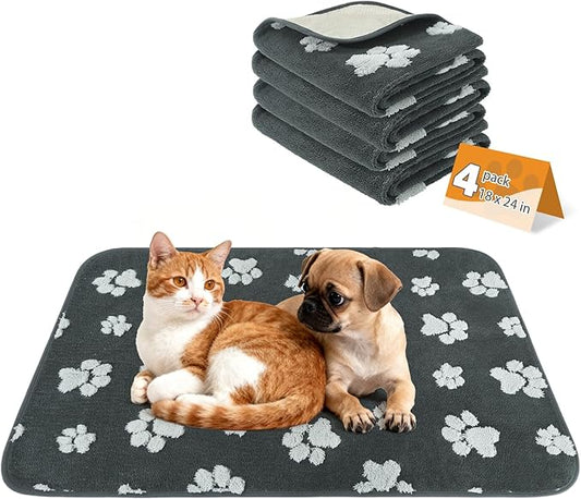 KOOLTAIL Washable Pee Pads for Dogs, 4 Pack Super Absorbent & Ultra Soft Warm Plush Puppy Potty Training Pads, Quick Dry & Leakproof Reusable Pet Mats Whelping Pad for Floor,Crate,Couch,18x24in