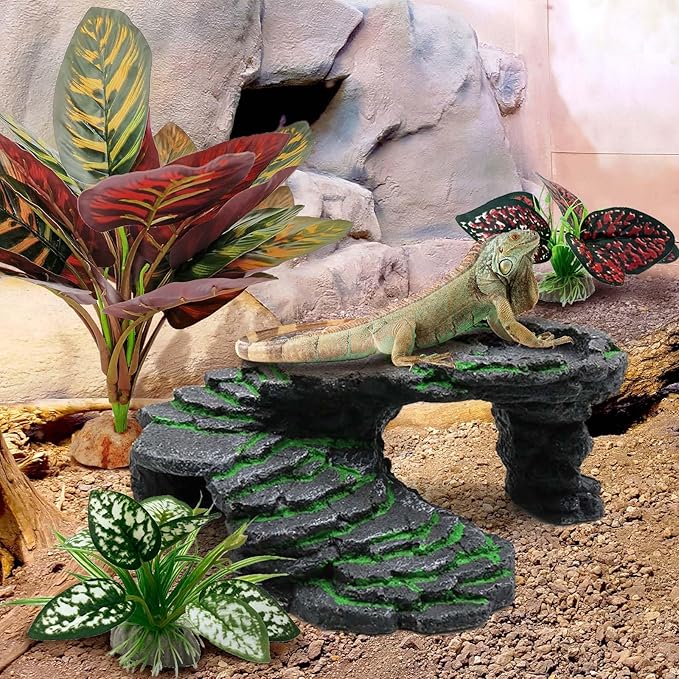 Moonorange Reptile Artificial Plants, Terrarium Plants Decorations Supplies, Aquarium Fish Tank Plant, Amphibian Habitat Hideout Tank Accessories(L Set-3pcs/D)