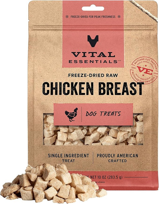 Vital Essentials Single Ingredient Chicken Breast Dog Treats, 10 oz | Freeze-Dried Raw | Premium Quality High Protein Training Treats | Grain Free, Gluten Free, Filler Free