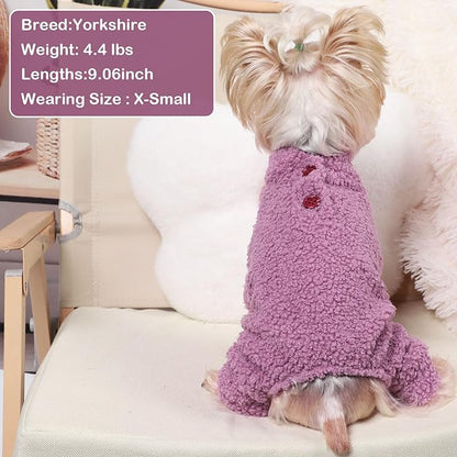Fleece Dog Sweater Dog Pajamas Small Sized Dogs Boy Girl Fleece Puppy Clothes Jammies 4 Leg Doggie Pjs for Chihuahua Yorkie Spring Winter Warm Pet Onesies Jumpsuit Clothing Male Female, XS, Purple