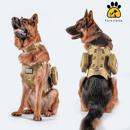 Forestpaw Dog Harness Medium Sized,Tactical Dog Harness with Handle,No Pull Military Style Service Dog Vest with Pockets Adjustable for Medium Dogs,Brown,Chest 21.5-45"