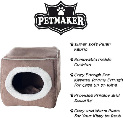 Cat House - Indoor Bed with Removable Foam Cushion - Cat Cave for Puppies, Rabbits, Guinea Pigs, and Other Small Animals by PETMAKER