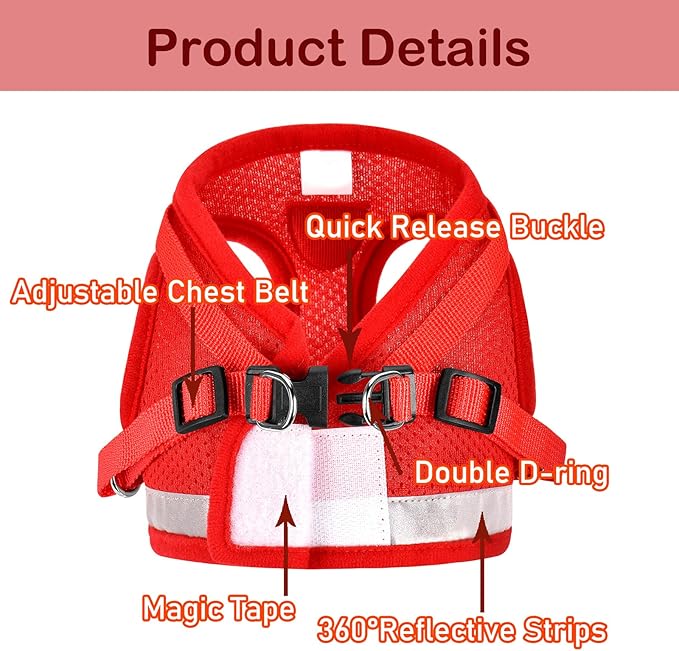 Cat Harnesses and Puppy Harness with Leashes Set, Escape Proof Cat Harness, Adjustable Reflective Soft Mesh Vest Fit Puppy Kitten Rabbit Ferrets's Outdoor Harness