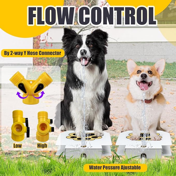 BACOENG Dog Water Fountain Step On, Outdoor Pet Sprinkler for Dogs, Paw Activated Drinking Water Toy, Upgrade Copper Valve Set, Yellow