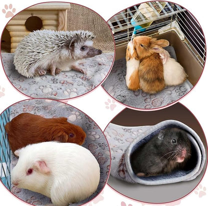 Reginary 4 Pcs Waterproof Guinea Pig Blankets Washable Small Animal Fleece Bedding Guinea Pig Cage Liners Reusable Training Pads Pet Pee Pad Sleep Mat for Hamster(Adorable Paw,24 x 16 Inch)