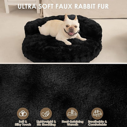 EHEYCIGA Small Dog Bed and Cat Couch - Fluffy Faux Rabbit Fur Pet Sofa with Washable Removable Cover, Waterproof and Non-Slip, 26 Inch, Black