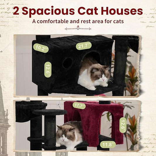 Tall Cat Tree, Large Cat Tower for Adult Cats, 80.7'' (205cm) Heavy-Duty Cat Tree House for Indoor Cats 20 lbs+ with Scratching Posts, 2 Top Perches/Condos, Hammcok, Black(Gothic) GCT034BR