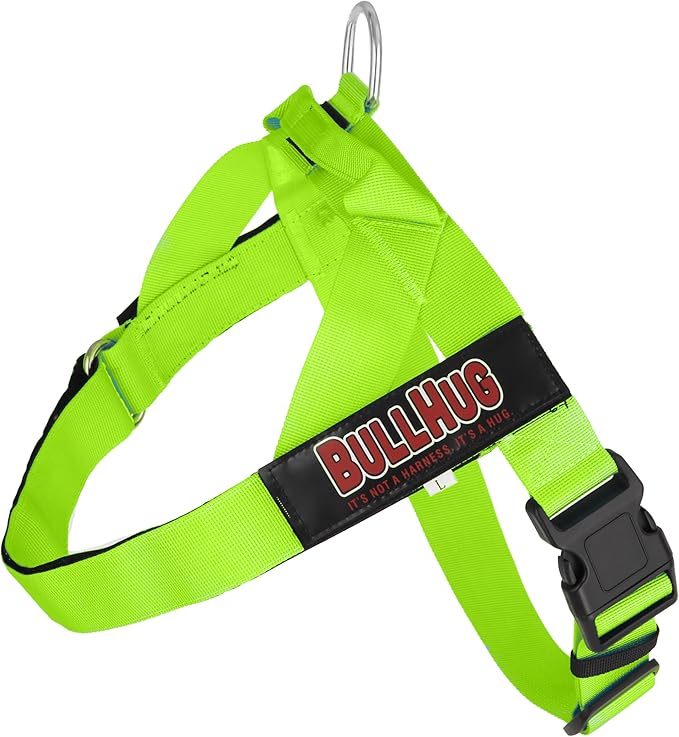 BULLHUG Adjustable Dog Harness– No Pull, No Choke – for English Bulldogs, French Bulldogs, Pugs & Broad-Chested Breeds – Easy, Safe Walks (NEON Green, XL)