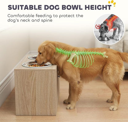 PawHut Elevated Dog Bowls with Storage Cabinet, Raised Dog Bowl Stand, Pet Feeding Station with Slow Feeder & Non-Slip, for Large Pets, Oak
