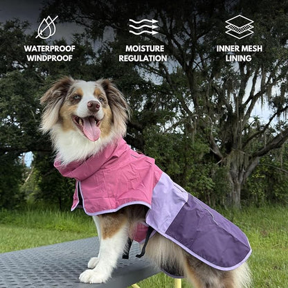 Spark Paws Dog Raincoat, Waterproof Windproof Rain Jacket, for Small Medium Large Extra Large Dogs, Reflective Breathable Full-Body Coverage Dry Suit - Pink Lilac Purple - 4XL