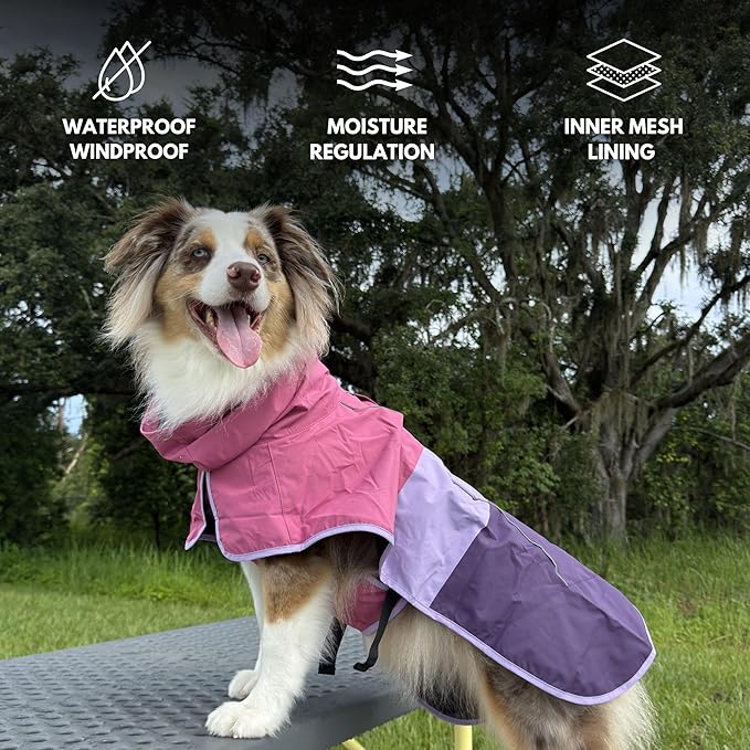Spark Paws Dog Raincoat, Waterproof Windproof Rain Jacket, for Small Medium Large Extra Large Dogs, Reflective Breathable Full-Body Coverage Dry Suit - Pink Lilac Purple - S