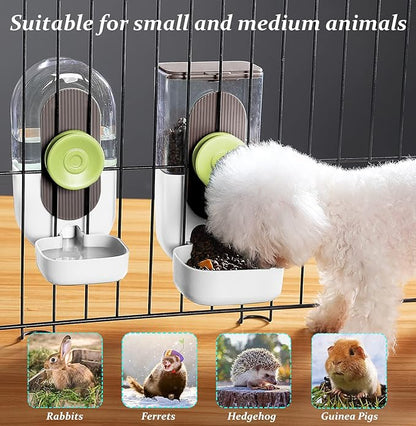 Kenond Hanging Automatic Pet Food Water Dispenser, 35oz Rabbit Feeder Guinea Pig Water Bottle Food Feeder for Ferret Guinea Pig Rabbit(White)