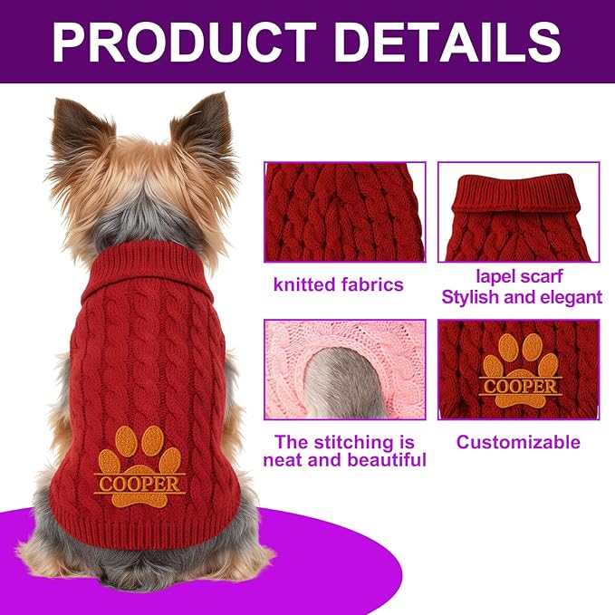 Personalized Embroidered Names Dog Sweater, Custom Cats Winter Clothes, Personalized Christmas Boy Girl Dog Sweaters, Birthday Xmas Party Gifts for Pet Lovers