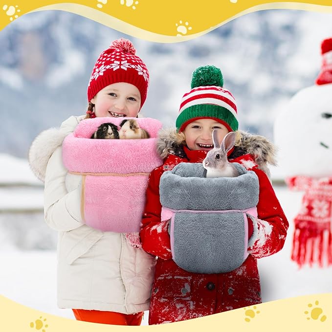 Wenqik 2 Pcs Guinea Pig Hideouts Washable Bunny Bedding Cuddle Warm Small Pet Sack Supplies Portable Pet Carrier Cage Nest Guinea Pig Accessories for Cage(Gray, Pink,Plain)