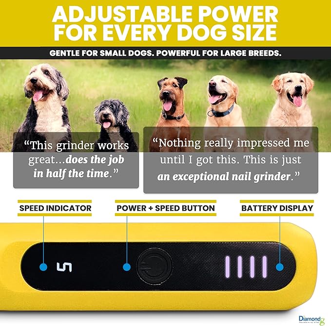 Diamondg Cordless Micro Dog Nail Grinder with Quiet Sound & LED Tip for Large & Small Dogs, 4hrs. Runtime - Electric Dog Nail Trimmer, Heavy Duty Rotary Tool Alternative to Toenail Clippers & Filers