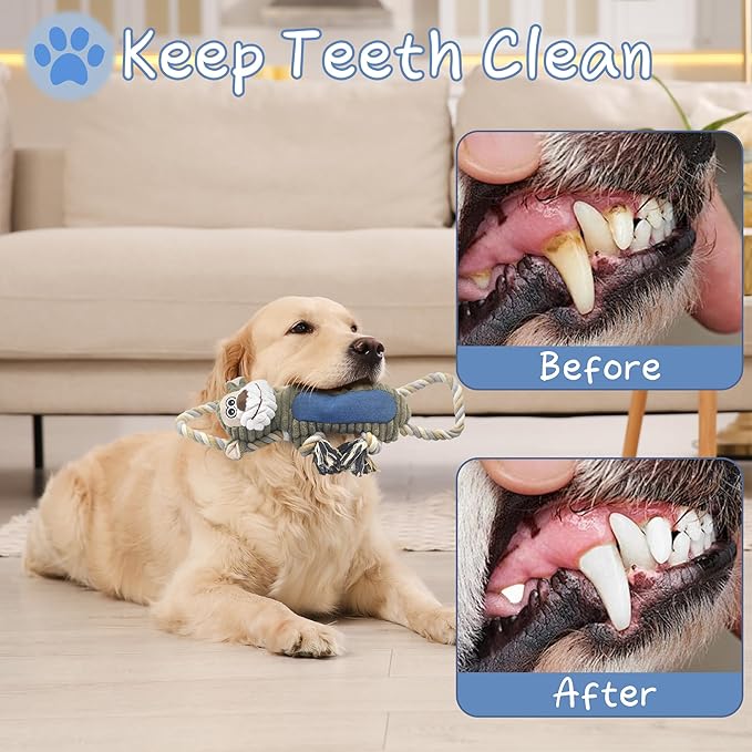 Funny Plush Dog Chew Toys, Squeaky Dog Toys, Interactive Tug of War Puppy Toys, Stuffed Dog Toys for Small, Medium and Large Dogs - Monkey