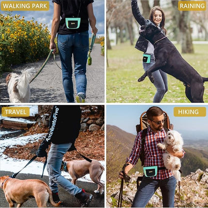 SZO Dog Treat Pouch with Pet Training Clicker, Dog Training Treat Pouch with Waist Belt Clip, Magnetic Closure, Hands-Free Training - Black&Green