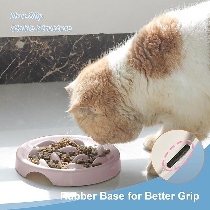 Slow Feeder Bowl for Cats and Small Dogs,Cilkus Fish Pool Design, Fun Interactive Bloat Stop Puzzle Feeder Bowl Healthy Eating Diet Made of Melamine Food Grade Material Dishwasher Safe (Pink)