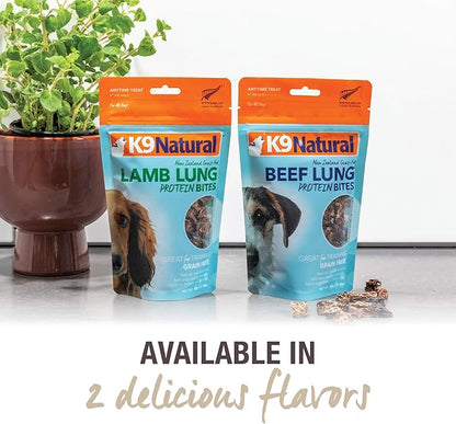 K9 Natural, Freeze-Dried Single Ingredient Dog Treats, High-Value, Low-Calorie Protein Bites for Active Dogs, Healthy Dog Training Treats, Grain-Free Reward, Lamb Lung, 1.76oz