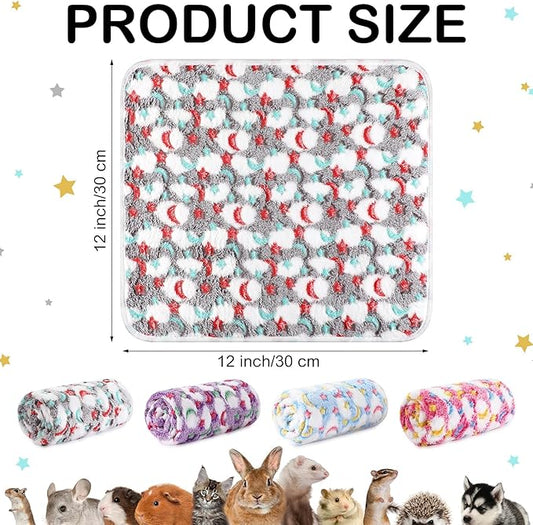 Reginary 4 Pcs Waterproof Guinea Pig Blankets Washable Small Animal Fleece Bedding Guinea Pig Cage Liners Reusable Training Pads Pet Pee Pad Sleep Mat for Hamster(Moon Star Pattern,12 x 12 Inch)
