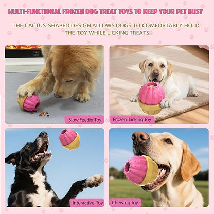 Frozen Treat Dispensing Dog Toy for Aggressive Chewers, Indestructible Chew Toys, Slow Puzzle Feeder for Small Medium Large Breed to Keep Them Busy, Reduces Anxiety, Easy to Clean, Pink