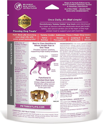 Yummy Combs Dog Dental Treats – Fish & Egg Protein – Vet VOHC Approved, Removes Tartar – A Daily Teeth Cleaning Treat for Small Dogs (30 Count)
