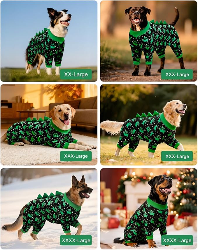CuteBone Dinosaur Costume Dog Pajamas, Stretchy Spandex Crystal Velvet Sleepwear Coat for Small Dogs, Soft & Warm Pet Outfit Clothes for Cold Weather, Cozy Pullover Design COSP14-3XL