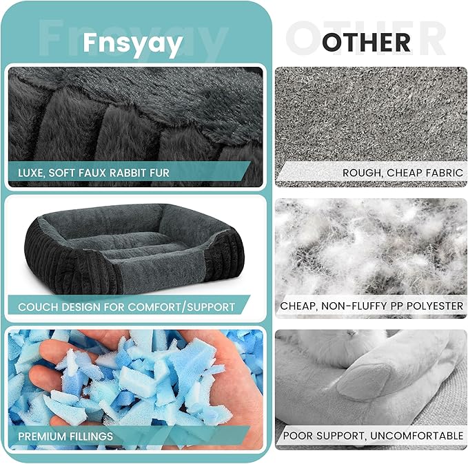 Dog Beds for Extra Large Dogs 39x32 Inch, Comfort-Sided Orthopedic XL Dog Bed Couch with Breathable Shredded Memory Foam, Faux Rabbit Fur Pet Bed, Non-Detachable, Non-Slip, Machine Washable