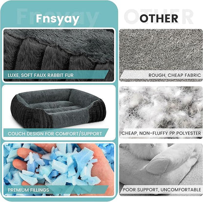 Dog Beds for Medium Dogs 32x24 Inch, Comfort-Sided Orthopedic Dog Bed Couch with Breathable Shredded Memory Foam, Faux Rabbit Fur Pet Bed, Non-Detachable, Non-Slip, Machine Washable