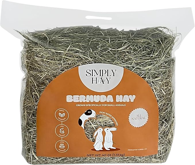 SimplyHay Bermuda Hay – High-Fiber, Low-Calcium Coastal Grass for Rabbits, Guinea Pigs & Small Pets – All-Natural, Hand-Packed, Timothy-Allergy Friendly (40 oz)