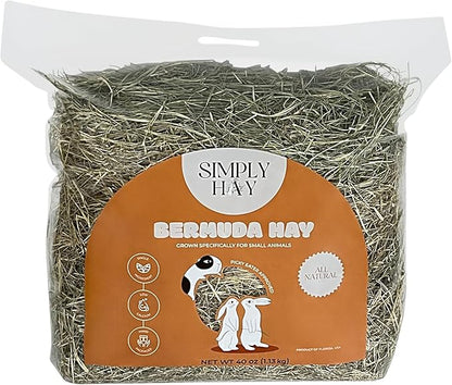 SimplyHay Bermuda Hay – High-Fiber, Low-Calcium Coastal Grass for Rabbits, Guinea Pigs & Small Pets – All-Natural, Hand-Packed, Timothy-Allergy Friendly (40 oz)