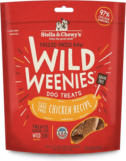 Stella & Chewy's Freeze-Dried Raw Wild Weenies Dog Treats - High-Protein Training Treats for Dogs & Puppies - All-Natural Chicken Recipe with 97% Meat & Organs - USA Made - 3.25 oz Bag