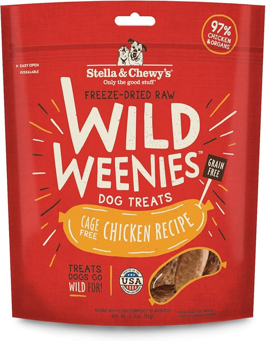 Stella & Chewy's Freeze-Dried Raw Wild Weenies Dog Treats - High-Protein Training Treats for Dogs & Puppies - All-Natural Chicken Recipe with 97% Meat & Organs - USA Made - 3.25 oz Bag