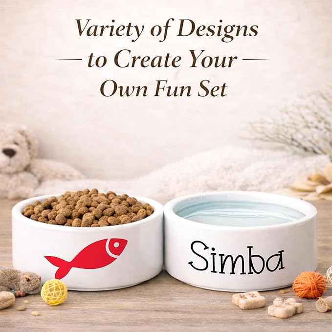 Custom Cat Bowl | Personalized Food & Water Dish with Name | Microwave & Dishwasher Safe Ceramic Pet Feeding Bowl for Kitty | Gift for New Kitten Owners | White – Small