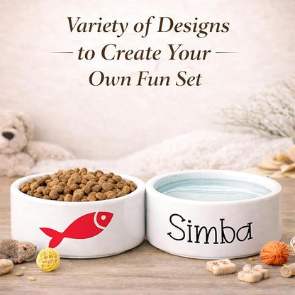 Custom Cat Bowl | Personalized Food & Water Dish with Name | Microwave & Dishwasher Safe Ceramic Pet Feeding Bowl for Kitty | Gift for New Kitten Owners | White – Small