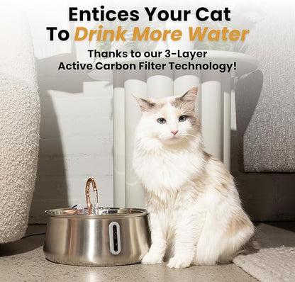 Stainless Steel Cat Water Fountain Automatic Drinking Fountain, Quiet Circulating Water Bowl, Dishwasher Safe, Indoor Pet Fountain for Hydrated Healthy Cats (Stainless Steel, 4L Corded)