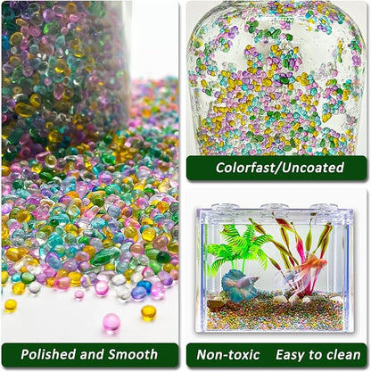 BXI 2.2 Lbs Small Aquarium Substrate Gravel Sand, Polished Smooth Fish Tank Gravel, Colorfast Uncoated Vibrant Blue Sea Glass, Decorative Stones for Vase Fillers, Fairy Garden, Potted Plants