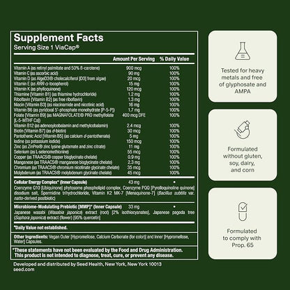 Seed DM-02 Daily Multivitamin - 100% DV Essential Vitamins and Minerals for Women & Men - Helps Fill Daily Nutrient Gaps - Immune, Bone, Hair, Skin & Nails Health - Vegan - 30 Capsules (30-Day Supply)