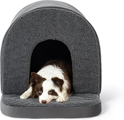 Indoor Dog House - Orthopedic Dog Tent Bed w/Egg-Crate Foam - Pet Bed with Cover Cave - Waterproof Lining - Nonskid Bottom, Ideal for Small Breeds & Fits 24-Inch Crate - 23"x16"