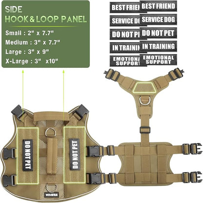 WINSEE Mesh Dog Harness with 10 Pet Patches for Medium Service Dog in Training, Breathable Tactical Molle Vest with Double Handle, Reflective Military Pet Vest for Walking Hiking