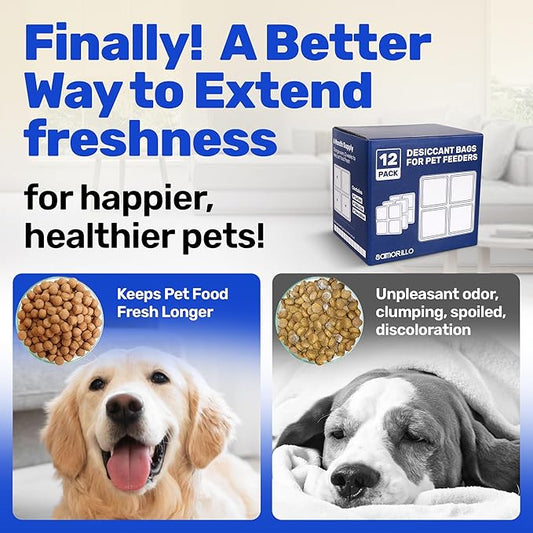 [12 Pack] Desiccant Bag for Petlibro Pet Feeder - Six-Month Supply Keeps Dog Food & Cat Food Dry + Fresh - Removes Moisture & Odors for Automatic Pet Feeders - Made from Silica, Carbon & Deoxidizer