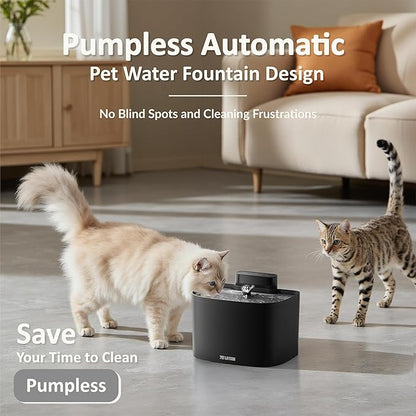PET LAYSON Pumpless Cat Water Fountain, Smart Cordless Fountains Battery Operated, 3.6L/122oz with Maglev Valve Technology Wireless Rechargeable Water Dispenser for Cat &Dog(Black01, M1-8 Filter)