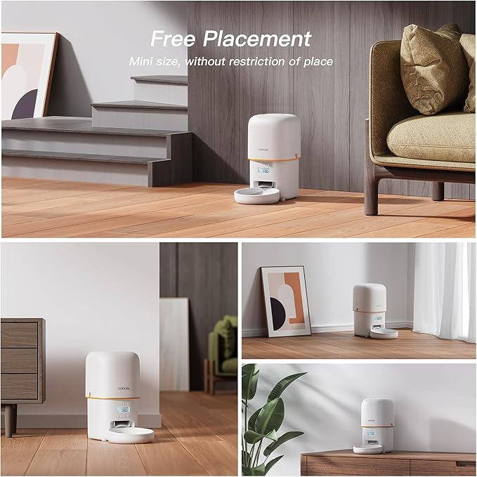 Automatic Cat Feeder - 2L Cat Food Dispenser, Timed Auto Pet Feeder with 180-day Battery Life, 1-6 Meals Per Day, 1-16 Portion, Ceramic Bowl, Desiccant Bag Keeps Dry Food Fresh, Also for Small Dogs